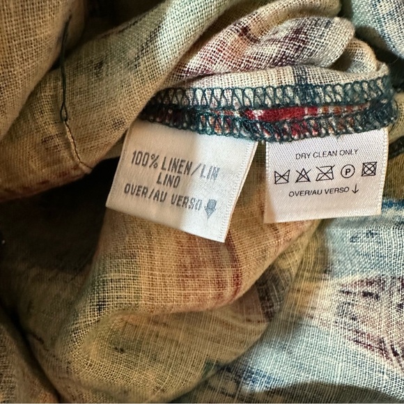 Vtg 80s 90s Liz Claiborne Button Front Batik Dress 100% Linen - Picture 3 of 8